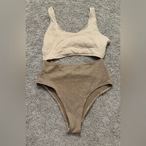 SHEIN Beige and Brown One Piece Swimsuit